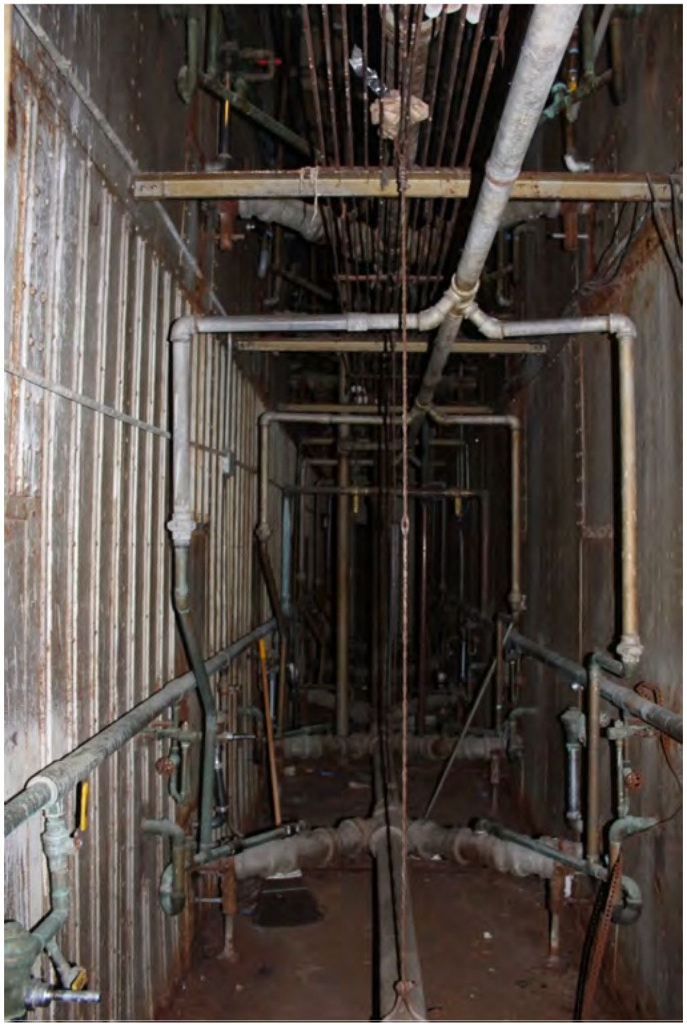 The “chase”, the plumbing and electrical shaft between the cell rows in A Block.