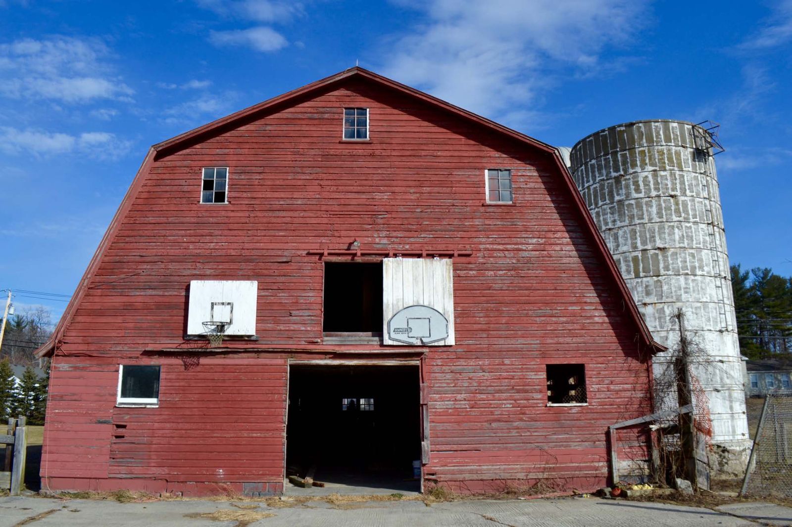 Rear façade of the main barn, facing north.